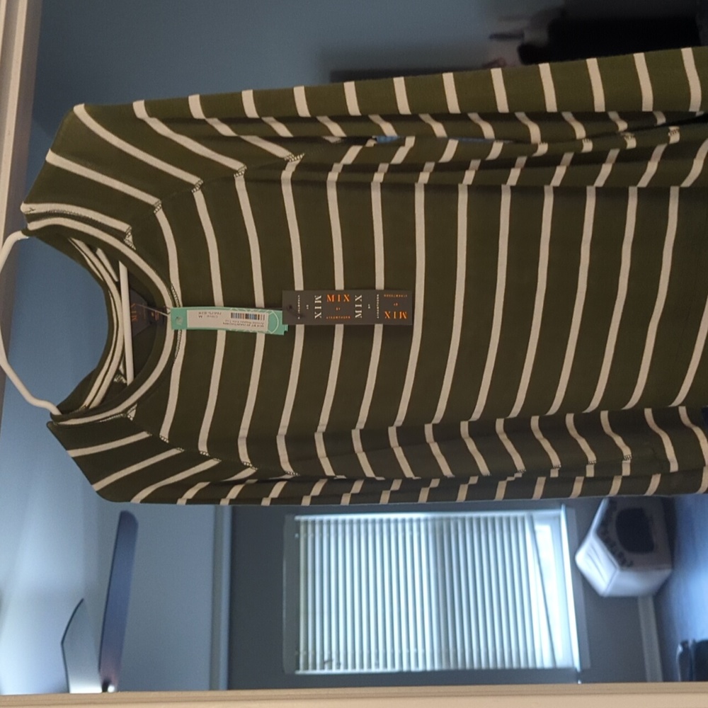 Green and white striped thin sweater